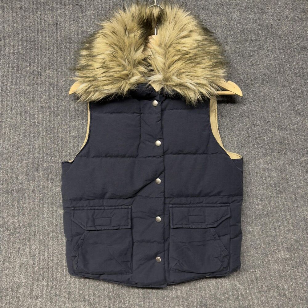 Denim & Supply Ralph Lauren Puffer Vest Womens S Blue Faux Fur Hooded Down